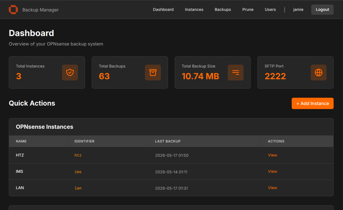 OPNsense Backup Manager screenshot